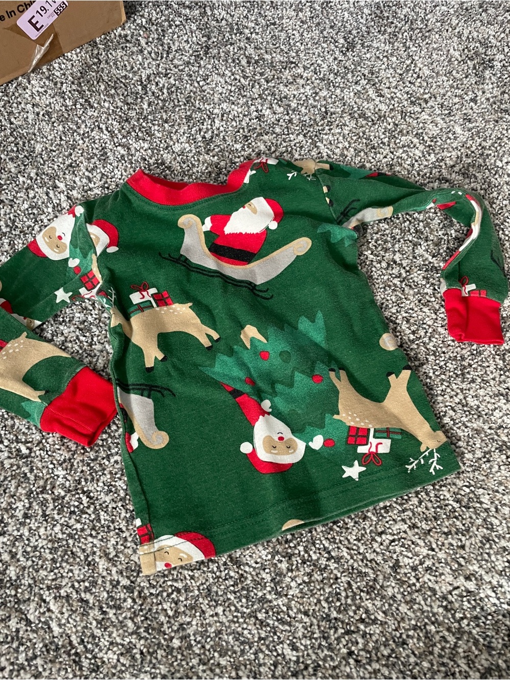 Kids Green Christmas Santa & Reindeer Pajama Set